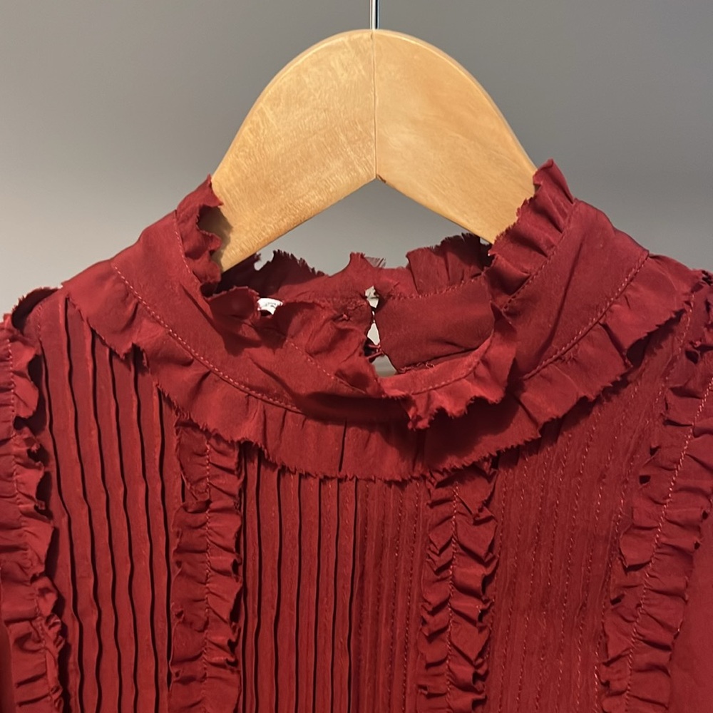 Zara Ruffle Neck in Merlot - Picture 2 of 9